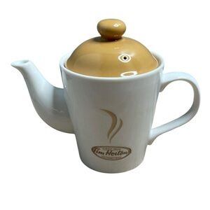 Tim Hortons Limited Edition 2006 Always Fresh Ceramic Teapot White Tan 2 Cup